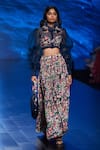 Buy_Rishi and Vibhuti_Blue Crepe And Organza Floral Collared Milori Crop Top & Skirt Set _at_Aza_Fashions