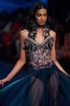 Rishi and Vibhuti_Blue Crepe And Organza Embellished Thread & Mirror V Neck Corset & Skirt Set _Online_at_Aza_Fashions