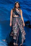 Buy_Rishi and Vibhuti_Blue Crepe One Shoulder Crop Top And Skirt Set _at_Aza_Fashions