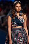 Shop_Rishi and Vibhuti_Blue Crepe One Shoulder Crop Top And Skirt Set _at_Aza_Fashions