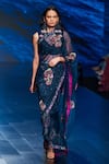 Buy_Rishi and Vibhuti_Blue Crepe And Organza Embroidery Thread V Neck Siberian Squill Saree With Blouse _at_Aza_Fashions