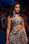 Shop_Rishi and Vibhuti_Blue Crepe And Organza Print & Embellishment Iris Tropical Crop Top & Skirt Set _at_Aza_Fashions