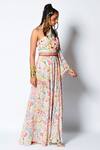 Rishi and Vibhuti_Ivory Crepe Beads And Sequin, Floral Motifs One Shoulder Print Gown With Belt _Online_at_Aza_Fashions