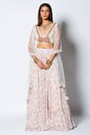 Rishi and Vibhuti_Ivory Crepe Embellishment And Print Floral Motifs Blunt Moonlight Mist Lehenga Set _Online_at_Aza_Fashions