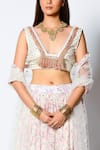 Rishi and Vibhuti_Ivory Crepe Embellishment And Print Floral Motifs Blunt Moonlight Mist Lehenga Set _at_Aza_Fashions