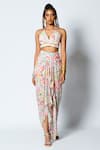 Buy_Rishi and Vibhuti_Ivory Crepe Tropical Bralette And Draped Skirt Set_at_Aza_Fashions