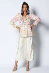 Rishi and Vibhuti_Ivory Crepe And Dupion Print & Embellishment Floral Misty Blazer & Pant Set _Online_at_Aza_Fashions