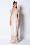 Buy_Rishi and Vibhuti_Ivory Crepe And Georgette Embellishment & Misty Moon Pre-draped Saree With Blouse _at_Aza_Fashions