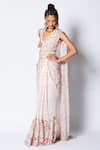 Rishi and Vibhuti_Ivory Crepe And Georgette Embellishment & Misty Moon Pre-draped Saree With Blouse _Online_at_Aza_Fashions