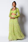 Buy_Rishi and Vibhuti_Green Lurex Georgette And Net Embellishment & Print Floral Lady Love Lehenga Set _at_Aza_Fashions