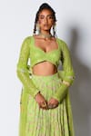 Buy_Rishi and Vibhuti_Green Lurex Georgette And Net Embellishment & Print Floral Lady Love Lehenga Set _Online_at_Aza_Fashions