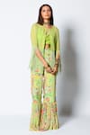 Buy_Rishi and Vibhuti_Green Crepe And Georgette Print & Embellishment Floral Fringe With Gharara Pants _at_Aza_Fashions