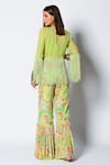 Shop_Rishi and Vibhuti_Green Crepe And Georgette Print & Embellishment Floral Fringe With Gharara Pants _at_Aza_Fashions