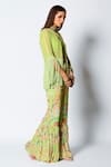 Rishi and Vibhuti_Green Crepe And Georgette Print & Embellishment Floral Fringe With Gharara Pants _Online_at_Aza_Fashions