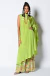 Buy_Rishi and Vibhuti_Green Crepe Floral High One Shoulder Kaftan And Gharara _at_Aza_Fashions