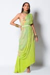 Buy_Rishi and Vibhuti_Green Crepe Print And Embellishment Floral Motifs & Sequin One Tunic With Belt _at_Aza_Fashions