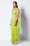 Rishi and Vibhuti_Green Crepe Print And Embellishment Floral Motifs & Sequin One Tunic With Belt _Online_at_Aza_Fashions