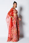 Buy_Rishi & Vibhuti_Red Crepe Periwinkle Cape And Gharara Set_Online_at_Aza_Fashions