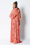 Shop_Rishi & Vibhuti_Red Crepe And Georgette Print & Embellishment Floral Motifs V Crop Top & Skirt Set_at_Aza_Fashions