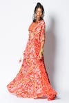 Rishi & Vibhuti_Red Crepe And Georgette Print & Embellishment Floral Motifs V Crop Top & Skirt Set_Online_at_Aza_Fashions