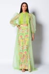 Buy_Rishi and Vibhuti_Green Crepe And Organza Floral High Sheer Cape & Gharara Set _at_Aza_Fashions