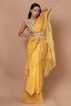 Buy_Rishi and Vibhuti_Yellow Organza Ruffle Saree With Blouse _at_Aza_Fashions