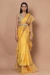 Shop_Rishi and Vibhuti_Yellow Organza Ruffle Saree With Blouse _at_Aza_Fashions