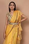 Rishi and Vibhuti_Yellow Organza Ruffle Saree With Blouse _Online_at_Aza_Fashions