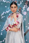 Label Niti Bothra_Blue Chanderi Silk Printed Floral V Neck Kurta Palazzo Set _Online_at_Aza_Fashions