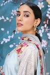 Buy_Label Niti Bothra_Blue Chanderi Silk Printed Floral V Neck Kurta Palazzo Set _Online_at_Aza_Fashions