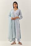 Buy Ikshita Choudhary Blue Cotton Embroidery Floral Notched Kurta Set at Aza Fashions Buy_Ikshita Choudhary_Blue Cotton Embroidery Floral Notched Kurta Set_at_Aza_Fashions