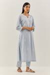 Ikshita Choudhary Blue Cotton Embroidery Floral Notched Kurta Set Online at Aza Fashions Ikshita Choudhary_Blue Cotton Embroidery Floral Notched Kurta Set_Online_at_Aza_Fashions