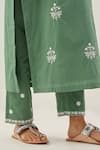 Shop_Ikshita Choudhary_Green Cotton Embroidery Floral Notched Kurta And Pant Set_Online_at_Aza_Fashions