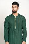 Shop_Rishi and Vibhuti_Green Linen Kurta_Online_at_Aza_Fashions