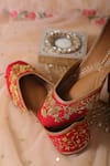 Shop_Kala_Red Gold Zari Swarna Embroidered Juttis _Online_at_Aza_Fashions