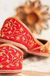 Kala_Red Gold Zari Swarna Embroidered Juttis _Online_at_Aza_Fashions