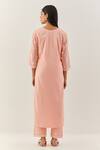 Shop Ikshita Choudhary Peach Cotton Embroidery Floral Notched Kurta Set at Aza Fashions Shop_Ikshita Choudhary_Peach Cotton Embroidery Floral Notched Kurta Set_at_Aza_Fashions