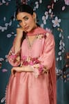 Label Niti Bothra_Pink Chanderi Silk Printed Floral V Neck Kurta Palazzo Set _Online_at_Aza_Fashions