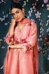 Buy_Label Niti Bothra_Pink Chanderi Silk Printed Floral V Neck Kurta Palazzo Set _Online_at_Aza_Fashions