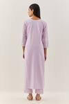 Shop_Ikshita Choudhary_Purple Cotton Embroidery Floral Notched Kurta And Pant Set_at_Aza_Fashions