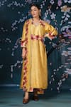 Buy_Label Niti Bothra_Yellow Chanderi Silk Printed Floral V Neck Kurta Palazzo Set _at_Aza_Fashions