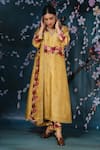 Shop_Label Niti Bothra_Yellow Chanderi Silk Printed Floral V Neck Kurta Palazzo Set _at_Aza_Fashions