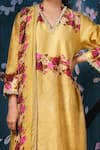 Buy_Label Niti Bothra_Yellow Chanderi Silk Printed Floral V Neck Kurta Palazzo Set _Online_at_Aza_Fashions