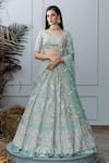 Buy_Varun Chakkilam_Green Organza Boat Hand Embroidered Bridal Lehenga Set  _at_Aza_Fashions