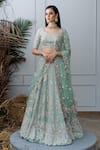 Varun Chakkilam_Green Organza Boat Hand Embroidered Bridal Lehenga Set  _Online_at_Aza_Fashions