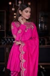 Buy_Vasavi Shah_Pink Bamberg Silk Embroidered Gota Patti Boat Neck Anarkali Dhoti Set _Online_at_Aza_Fashions
