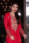 Shop_Vasavi Shah_Red Bamberg Silk Embroidered Zardozi Work Round A-line Kurta  _at_Aza_Fashions