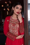 Vasavi Shah_Red Bamberg Silk Embroidered Zardozi Work Round A-line Kurta  _Online_at_Aza_Fashions