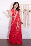 Buy_Vasavi Shah_Red Bamberg Silk Embroidered Zardozi Work Pre-draped Saree With Blouse  _at_Aza_Fashions