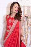 Shop_Vasavi Shah_Red Bamberg Silk Embroidered Zardozi Work Pre-draped Saree With Blouse  _at_Aza_Fashions